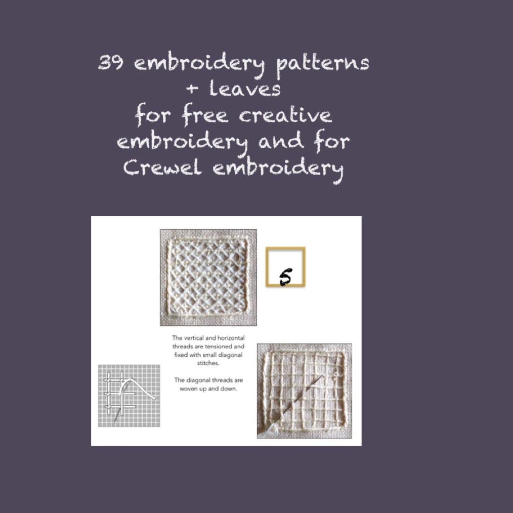 Back of book: Crewel embroidery sampler