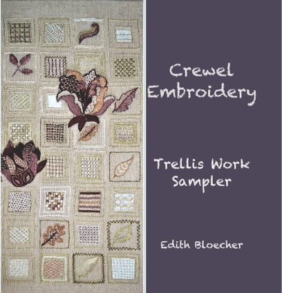 book Crewel embroidery, trellis work sampler