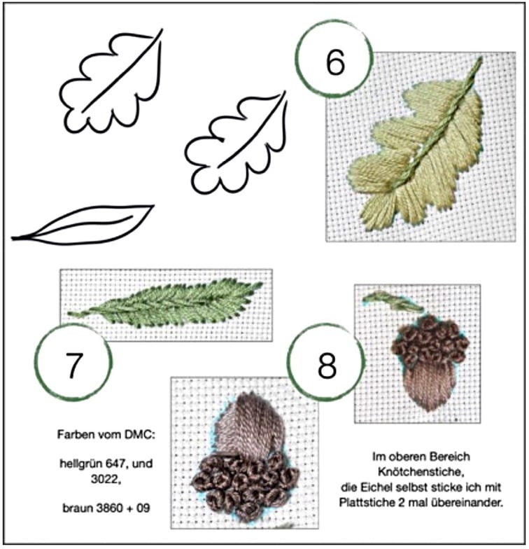 Blätter 6, 7 und 8 aus dem Buch Blumen sticken