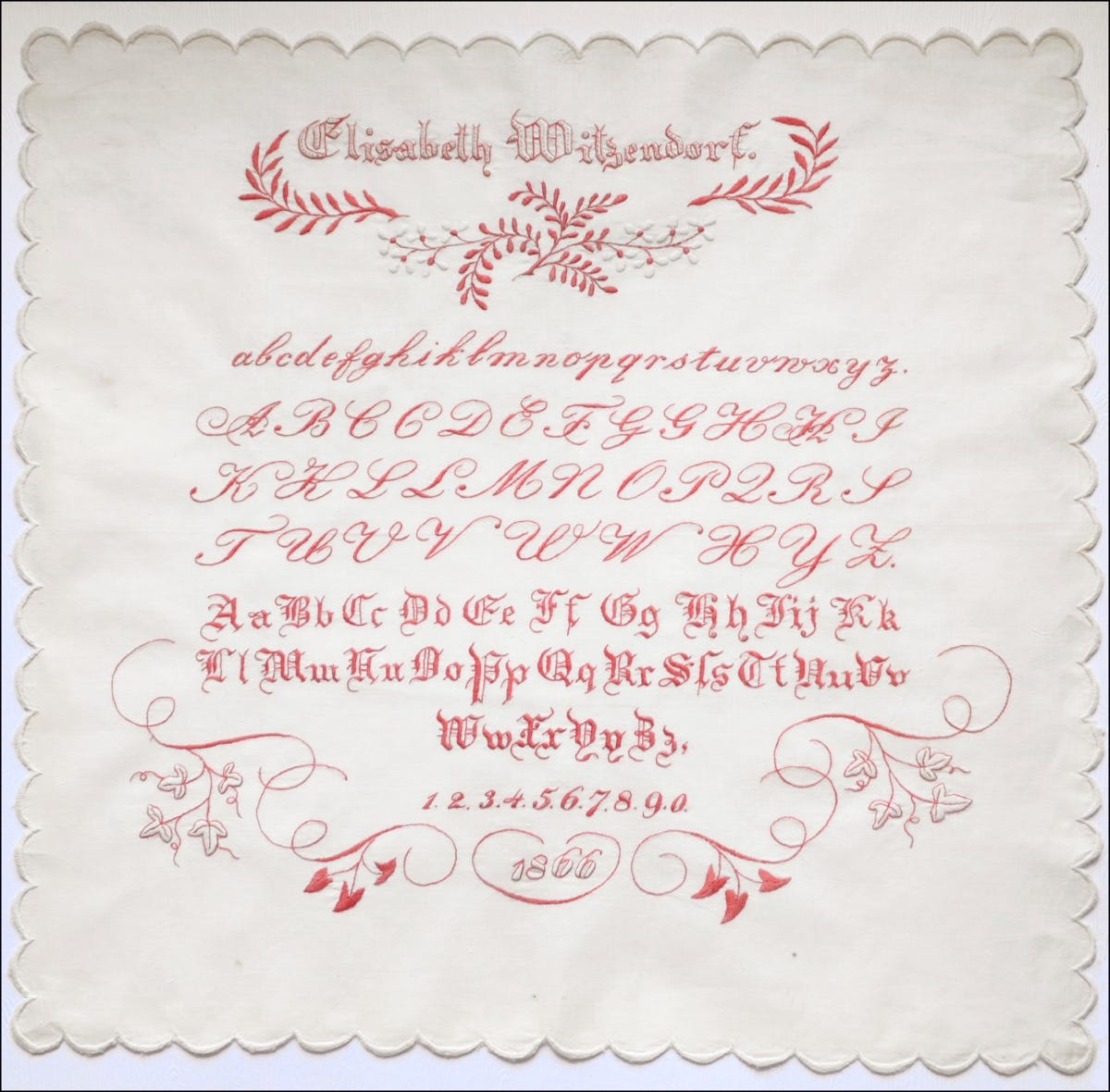 Fein gesticktes Alphabet von 1866