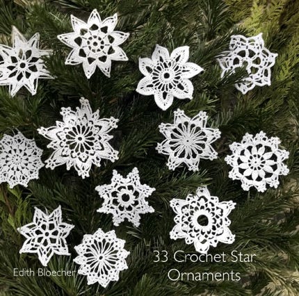 pattern book with 33 crochet star ornaments